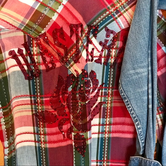 Lot of 2 Western Denim Bank Shirts Red M Blue L - Picture 5 of 6